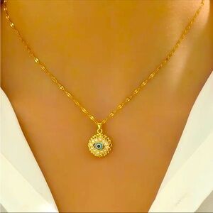 Elegant Gold GREEK 🧿 EVIL EYE 🧿 CRYSTAL Pendant Necklace NEW